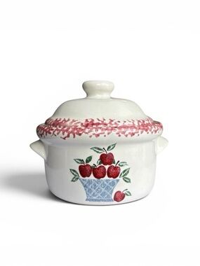 Vintage Spongeware Crock with Apple Basket Motif